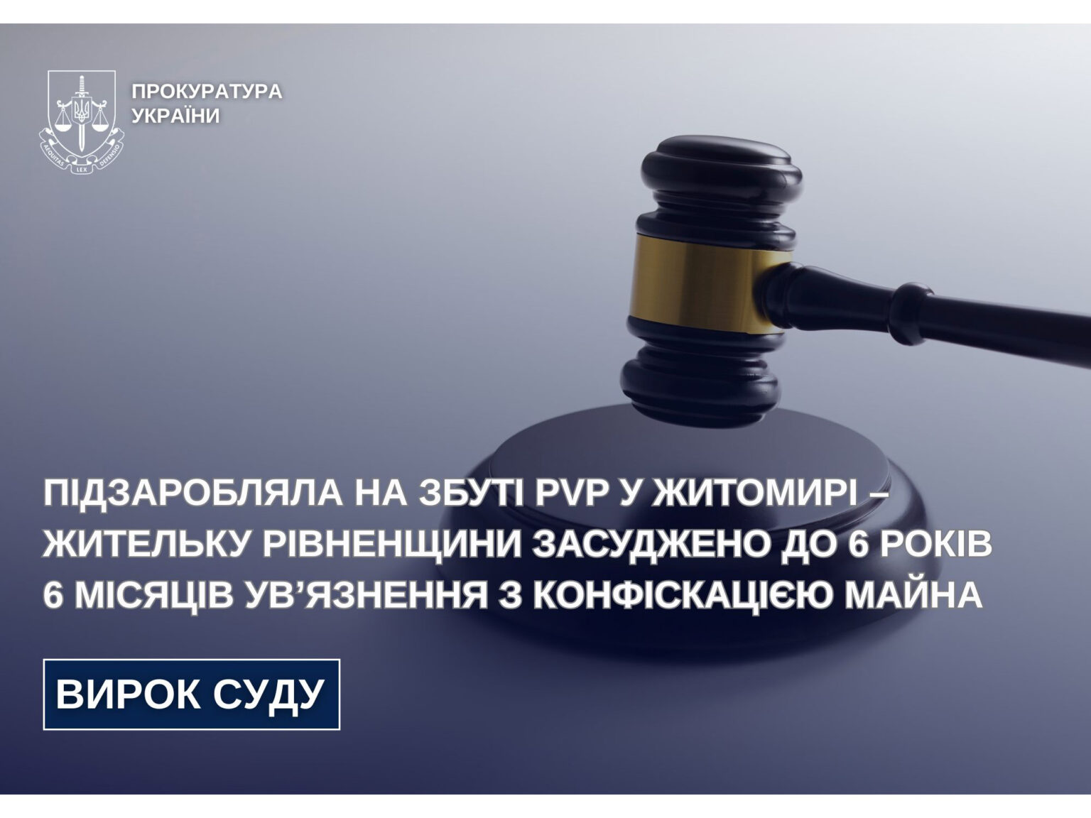 Підзаробляла на збуті PVP у Житомирі – жительку Рівненщини засуджено до 6 років 6 місяців ув’язнення з конфіскацією майна